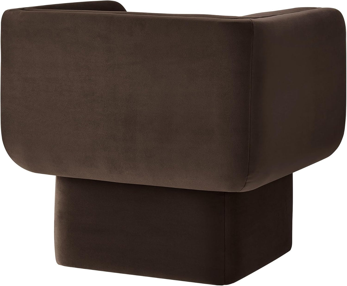 Modway Tate Performance Velvet Accent Chair in Chocolate Brown - Upholstered Club Chair - Modern Barrel Armchair - Comfy Reading Leisure Chair for Living Room, Bedroom, Office