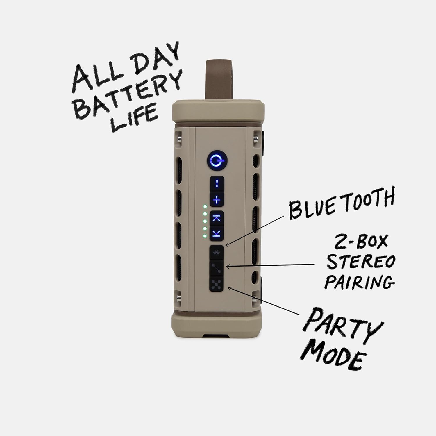 Turtlebox Ranger: Loud! Outdoor Portable Bluetooth 5.4 Speaker | Rugged, Waterproof, Ultra-Portable | Plays to 105db, Deep Bass, Shockproof, Unlimited Pairing for Full Stereo Experience, Tan