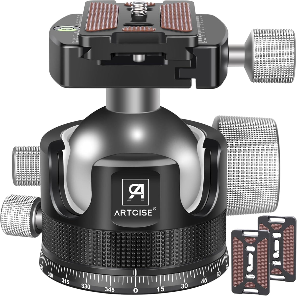 55mm Low Profile Ball Head Tripod Ball Head ARTCISE KB55 Heavy Duty Tripod Head All Metal CNC Machining with Three 1/4" Quick Release Plates for Tripod, Monopod, DSLR, Camcorder, Max Load 88lbs /40kg