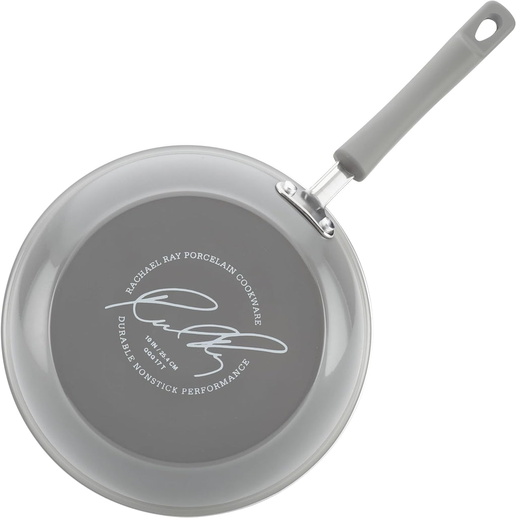 Rachael Ray Brights Nonstick Cookware Pots and Pans Set, 14 Piece, Sea Salt Gray
