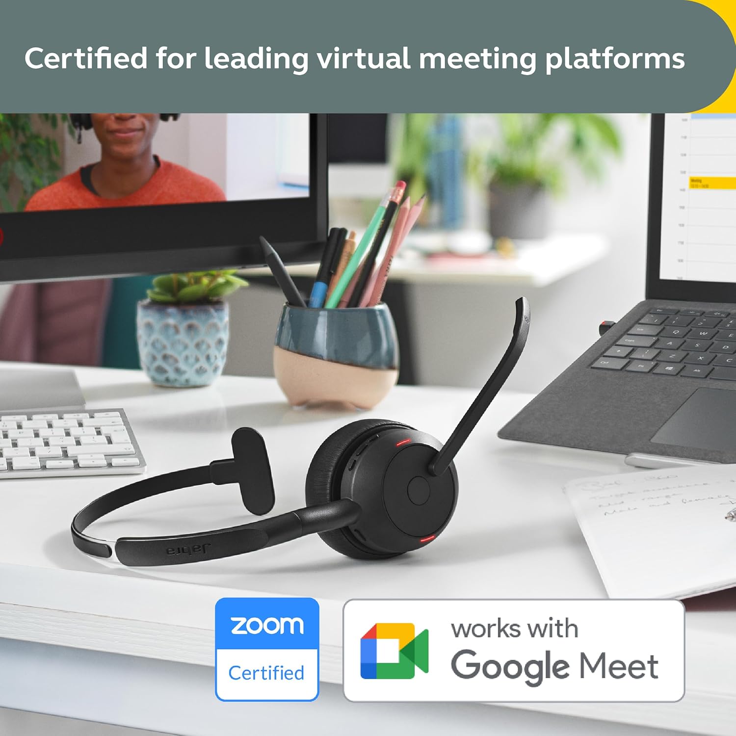 Jabra Evolve2 55 Mono Wireless Headset - Features AirComfort Technology, Noise-Cancelling Mics & Active Noise Cancellation - Works with UC Platforms Such as Zoom & Google Meet - Black