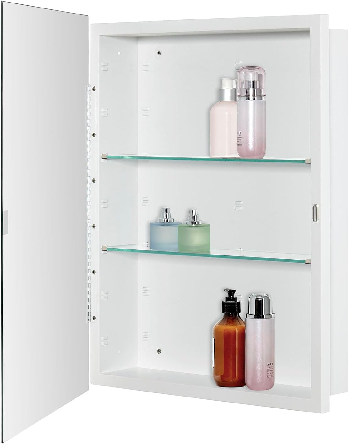 IDYLLOR Bathroom Medicine Cabinet with Beveled Edge Mirrored Door 20 x 26 inch, Recessed or Surface Mount, with Adjustable Glass Shelves