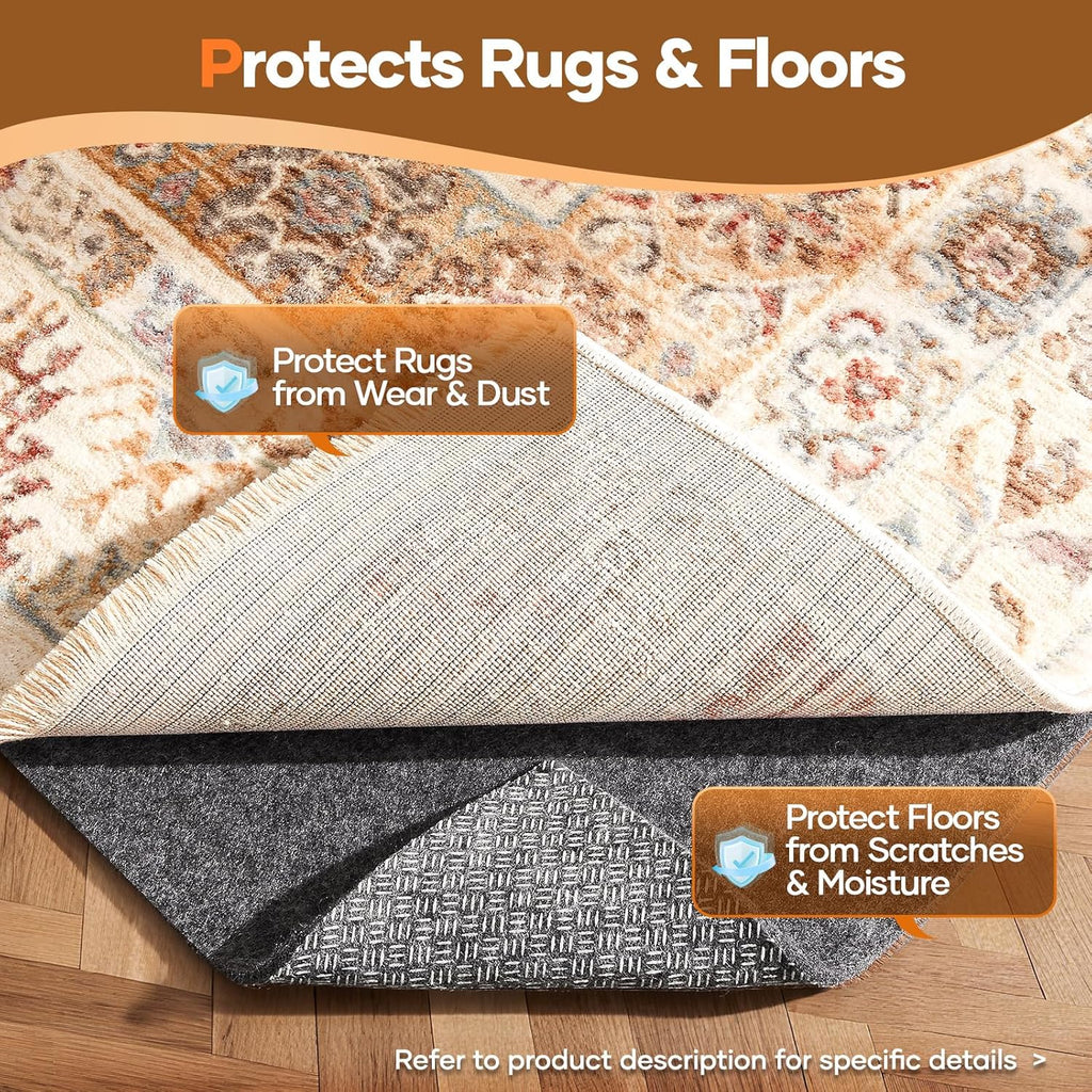 Veken Non Slip Cushioned Rug Pad Gripper 9 x 12 Ft, Felt and Silicone Backing, 1/4 inch Thick Carpet Liner for Hardwood Floors and Finishes, Under Area Rugs Anti Skid Mat, Keep Rugs Safe and in Place