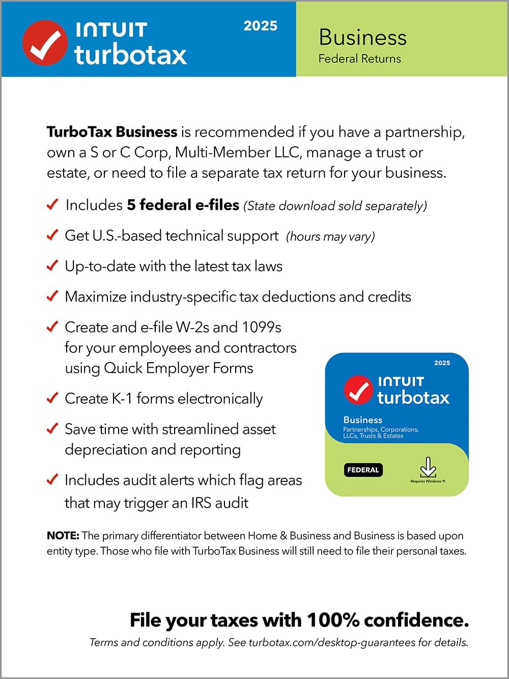 TurboTax Business Desktop Edition 2025, Federal Tax Return Win11 Download
