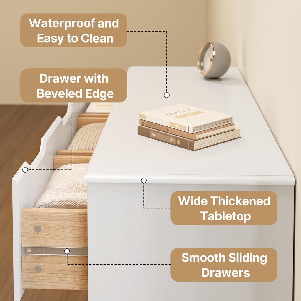 Gizoon 7 Drawer Dresser, 48" Wide White Dresser for Bedroom, Chest of Drawers with Handle Free Design, Modern Storage Organizer for Living Room, Kids Room, Entryway, Hallway, White