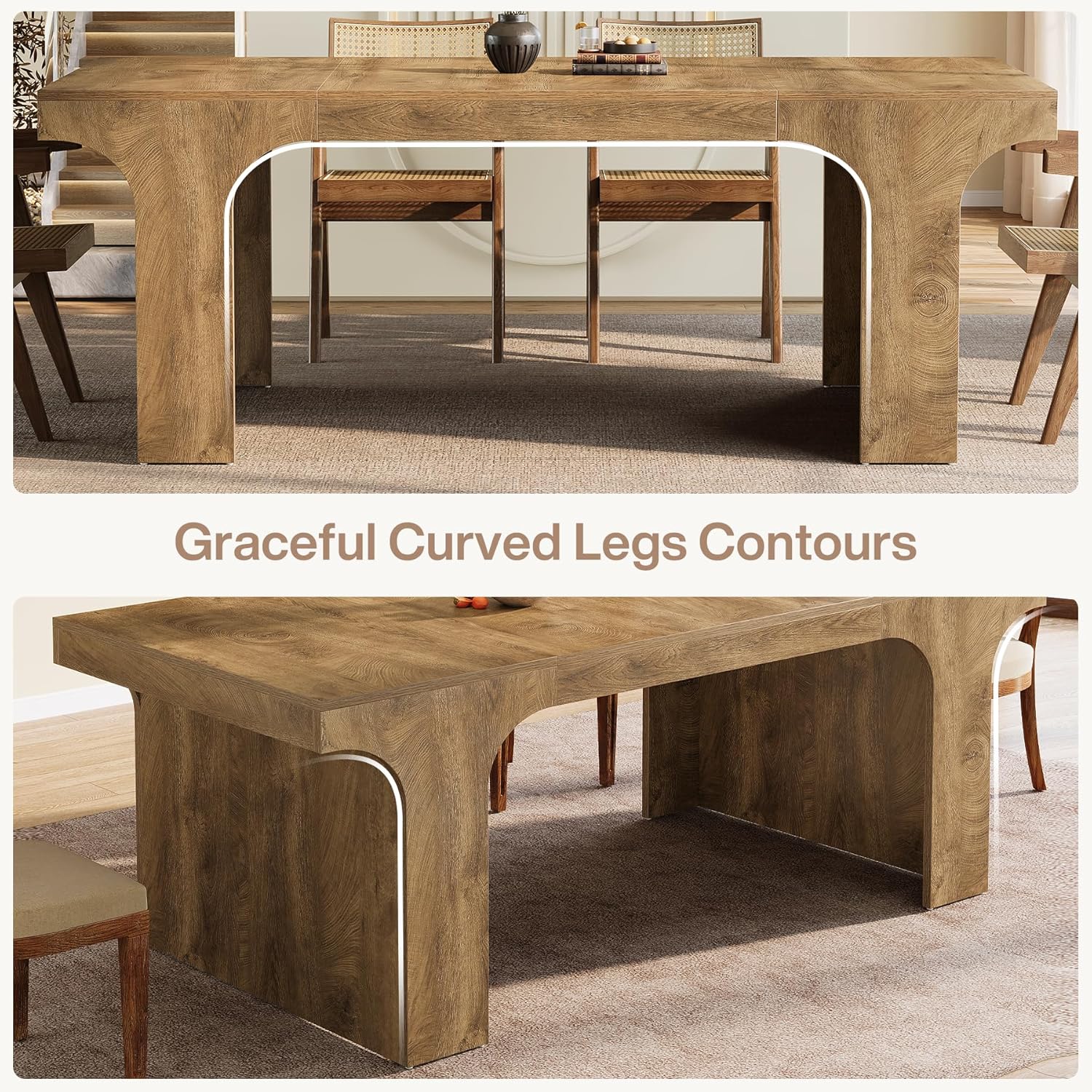 Tribesigns 71" Large Dining Table for 6-8, Farmhouse Kitchen Table, Rectangular Dining Table with Sturdy Reinforced Metal Frame and Curved Legs for Kitchen & Dining Room