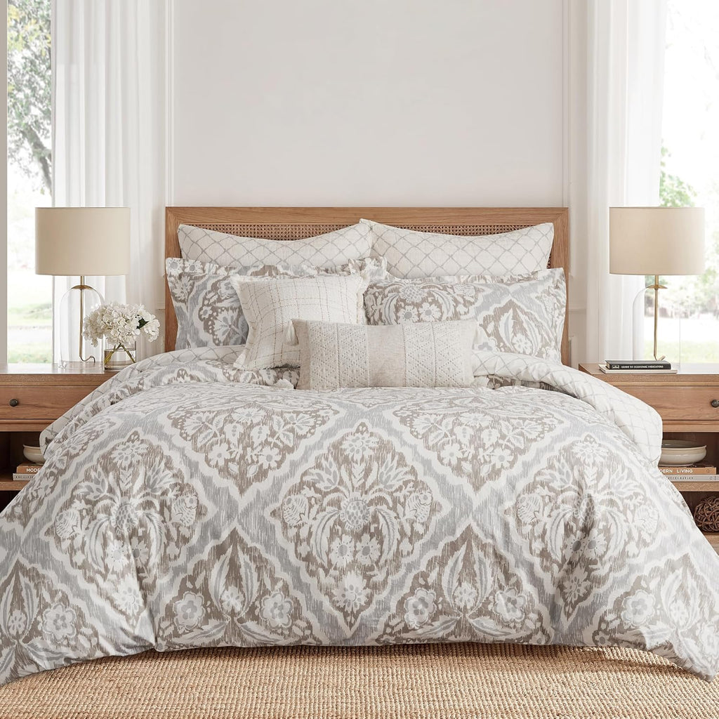 Levtex Home - Becker Taupe Duvet Cover Set - King Duvet Cover + Two King Pillow Cases - Ikat - Taupe, Grey and Cream - Duvet Cover (106 x 94in.) and Pillow Cases (36 x 20in.) - Cotton