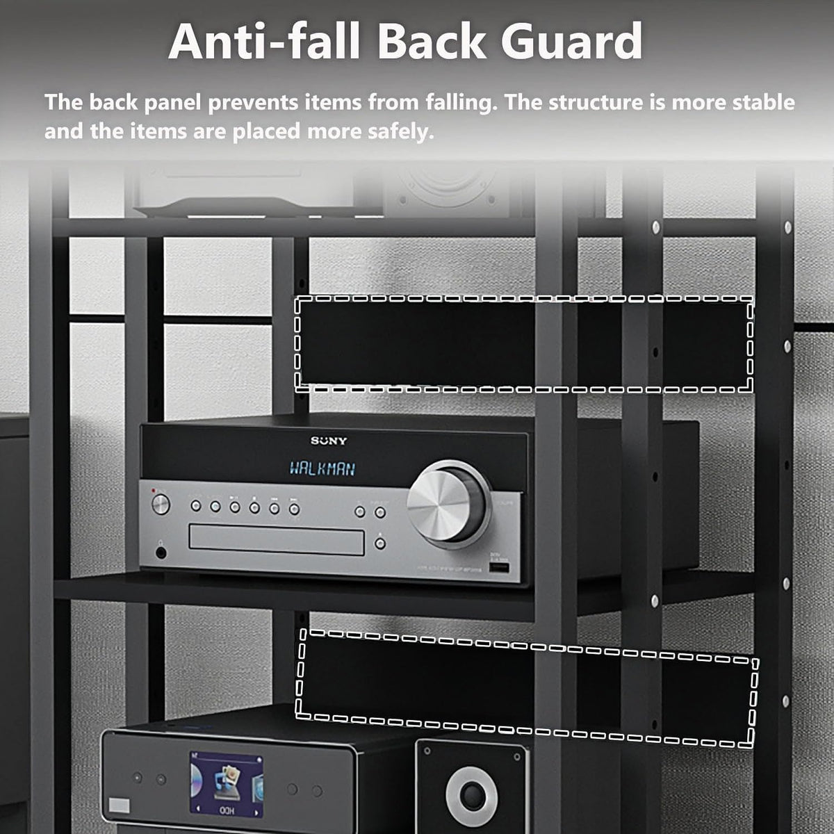 5-Tier AV Media Stand with Wheels, Audio-Video Shelving Adjustable, Modern Stereo Cabinet Receiver Console Shelf, Audio Component Rack for Home/Office/Theater, Blcak