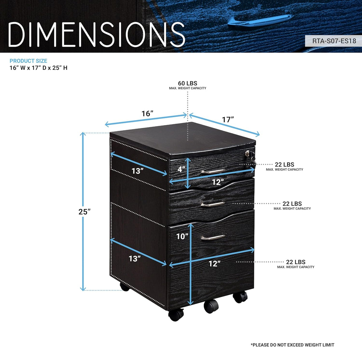 3 Drawer Rolling File Cabinet with Lock, Under Desk File Cabinet with Wheels, Printer Stand, Mobile Printer Shelf, Espresso Brown