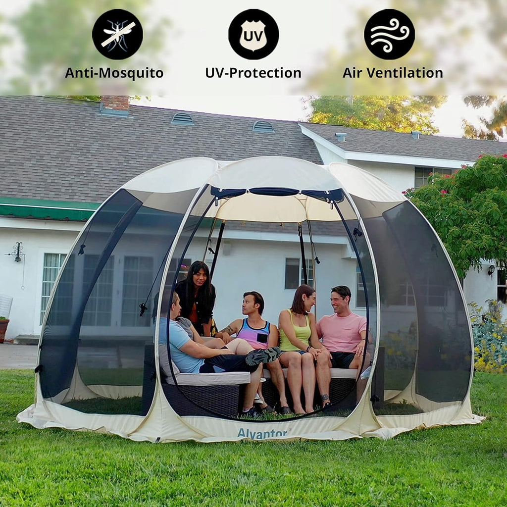 Alvantor Pop Up Screen House Tent, Instant Outdoor Gazebo with Mosquito Netting & UPF 50+ Sun Protection, Portable Canopy Shelter for Patio, Backyard, Camping (2-10 Person)