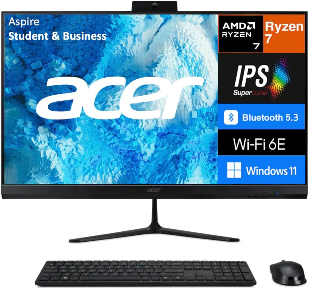 acer Aspire Business All-in-One 27" IPS FHD Display (AMD Ryzen 7 5825U, 16GB DDR4, 1TB SSD, AMD Radeon, WiFi 6E, Webcam, Bluetooth 5.3, Win 11 Home) (Renewed)