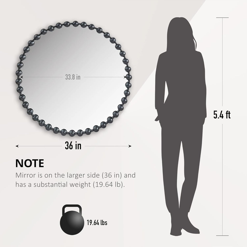 Madison Park Round Mirror, Metal Frame Circle Mirror 36 inch, Wall Art Decor Mounted Hanging for Entryway, Bathroom, hallway, Living Room, Vanity, Marlowe, Black