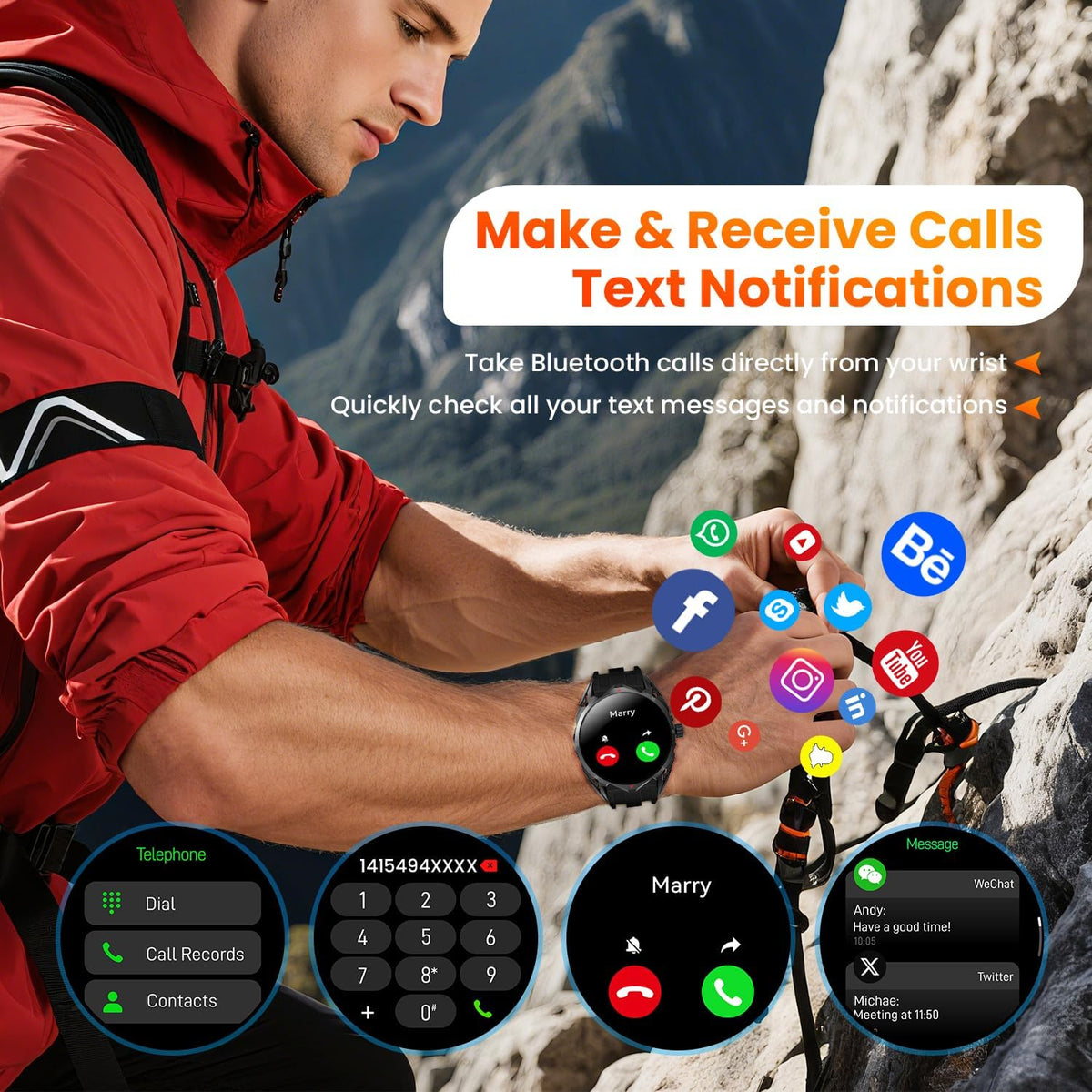 Rogbid M2 Active Running GPS Smart Watch for Men GPS Running Watch with Daily Offline Map AMOLED Display AI Voice Waterproof Smartwatches Heart Rate Sleep Monitor Fitness Tracker with Android iOS