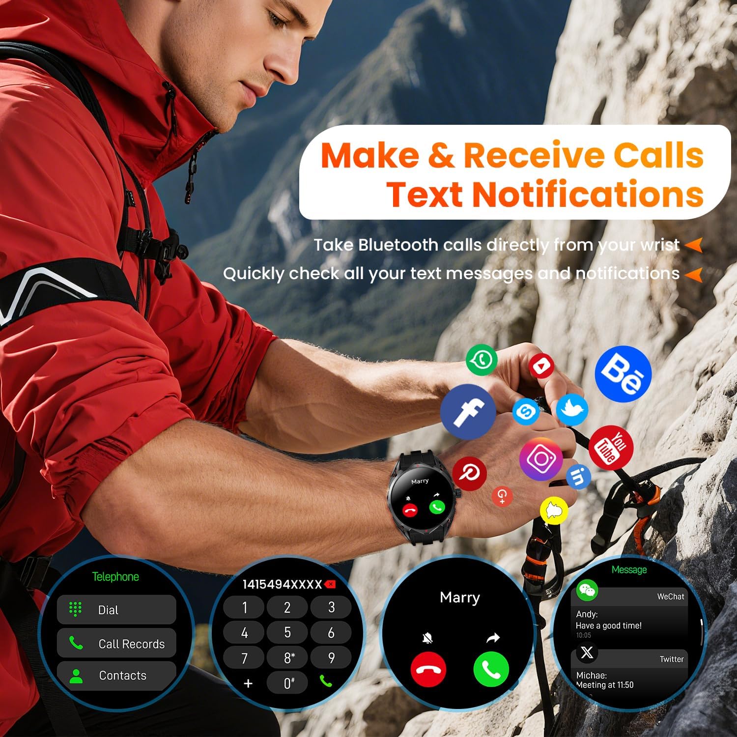 Rogbid M2 Active Running GPS Smart Watch for Men GPS Running Watch with Daily Offline Map AMOLED Display AI Voice Waterproof Smartwatches Heart Rate Sleep Monitor Fitness Tracker with Android iOS