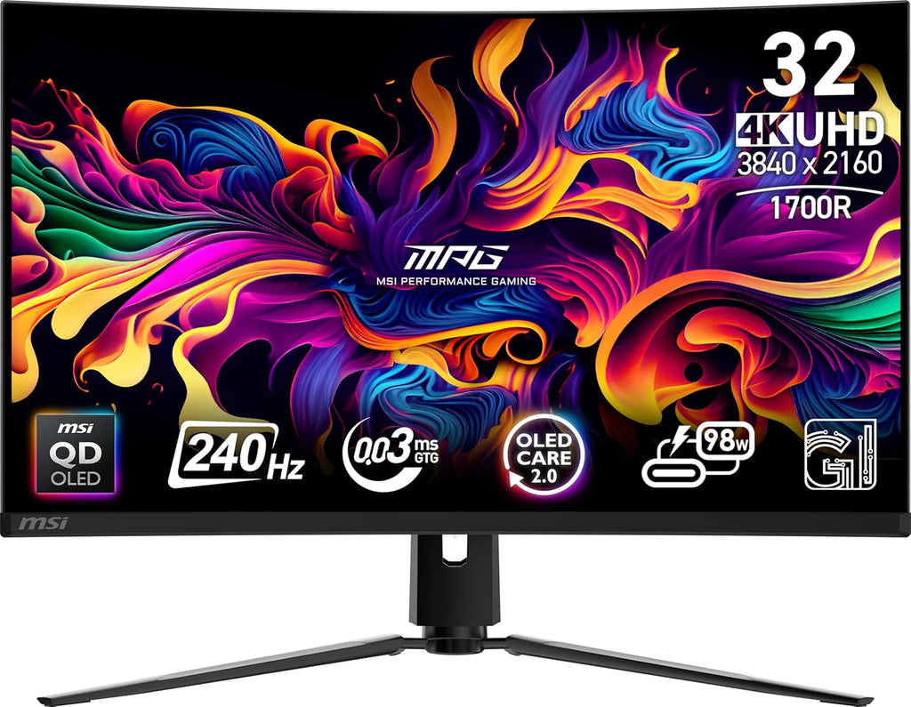 msi MPG 321CURX QD-OLED, 32-Inch, 4K UHD, 3840x2160,1700R,OLED Monitor, 240Hz, 0.03ms, DisplayHDR True Black 400, G-SYNC Compatible, HDMI 2.1, DP 1.4a, USB C (98W PD),Height Adjustable, Black