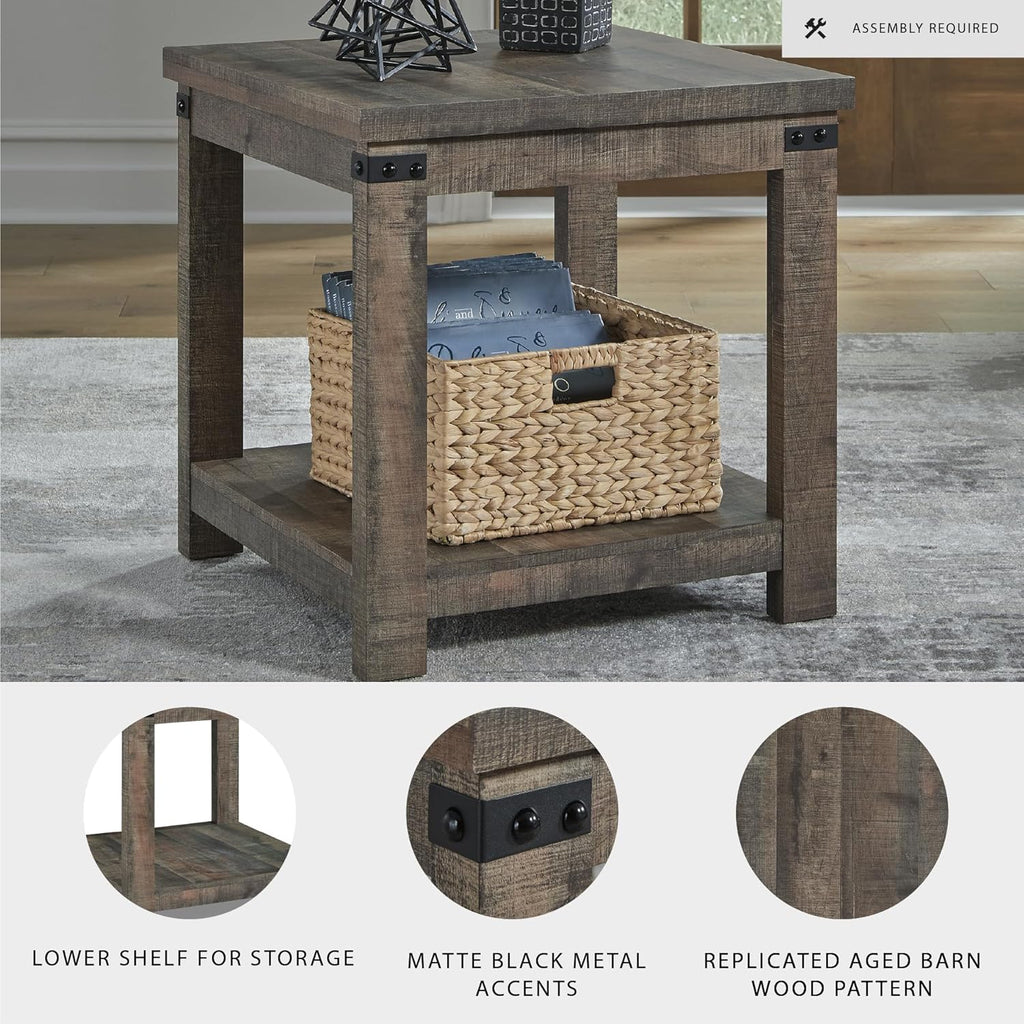 Signature Design by Ashley Hollum 24 Inch Square End Table - Rustic Brown Side Table with Storage Shelf