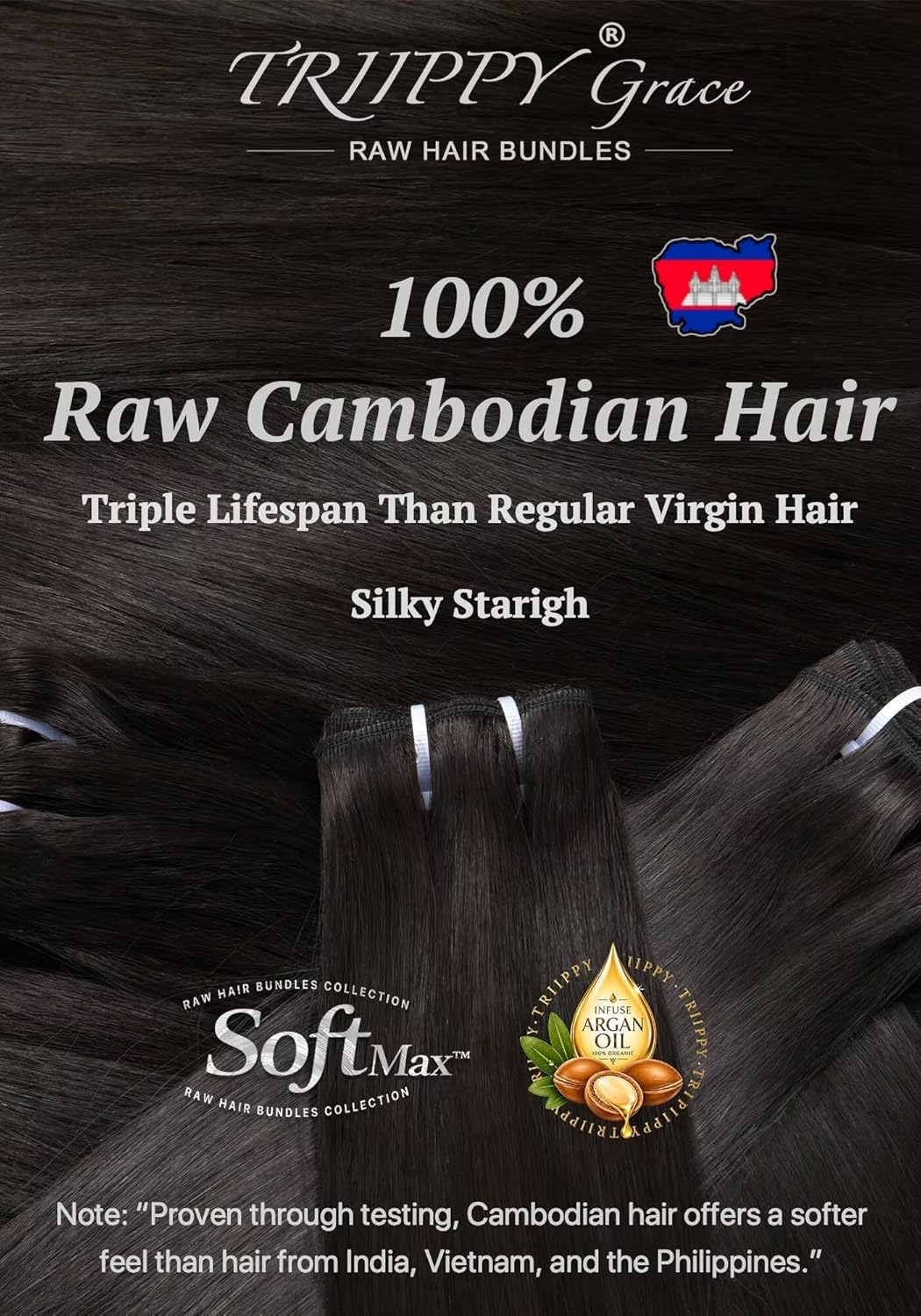 TRIIPPY Straight Bundles Human Hair,100% SoftMAX Raw Cambodian Hair Sew In Weave SoftMAX 3 Bundles,Triple The Lifespan Over Regular Virgin Hair Bundle,No.1 Raw Hair Brand On Amazon(16 18 20 Inches)
