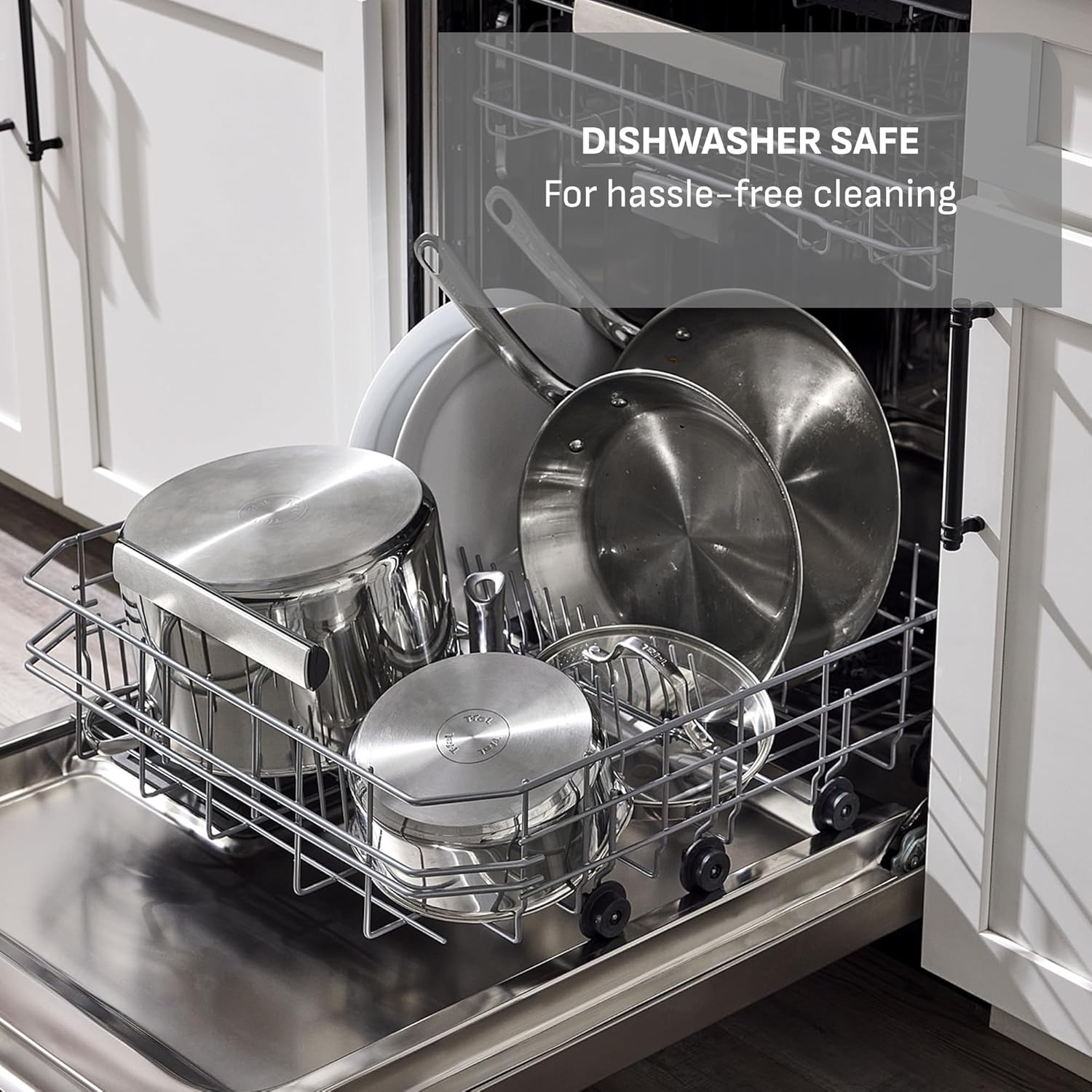 T-fal Gourmet 15-Piece Stainless Steel Cookware Set, Pots and Pans Cooking Set, Dishwasher Safe, Oven Safe to 500°F, Induction Compatible, Stock Pot, Sauce, Saute, Frying Pans, Silver