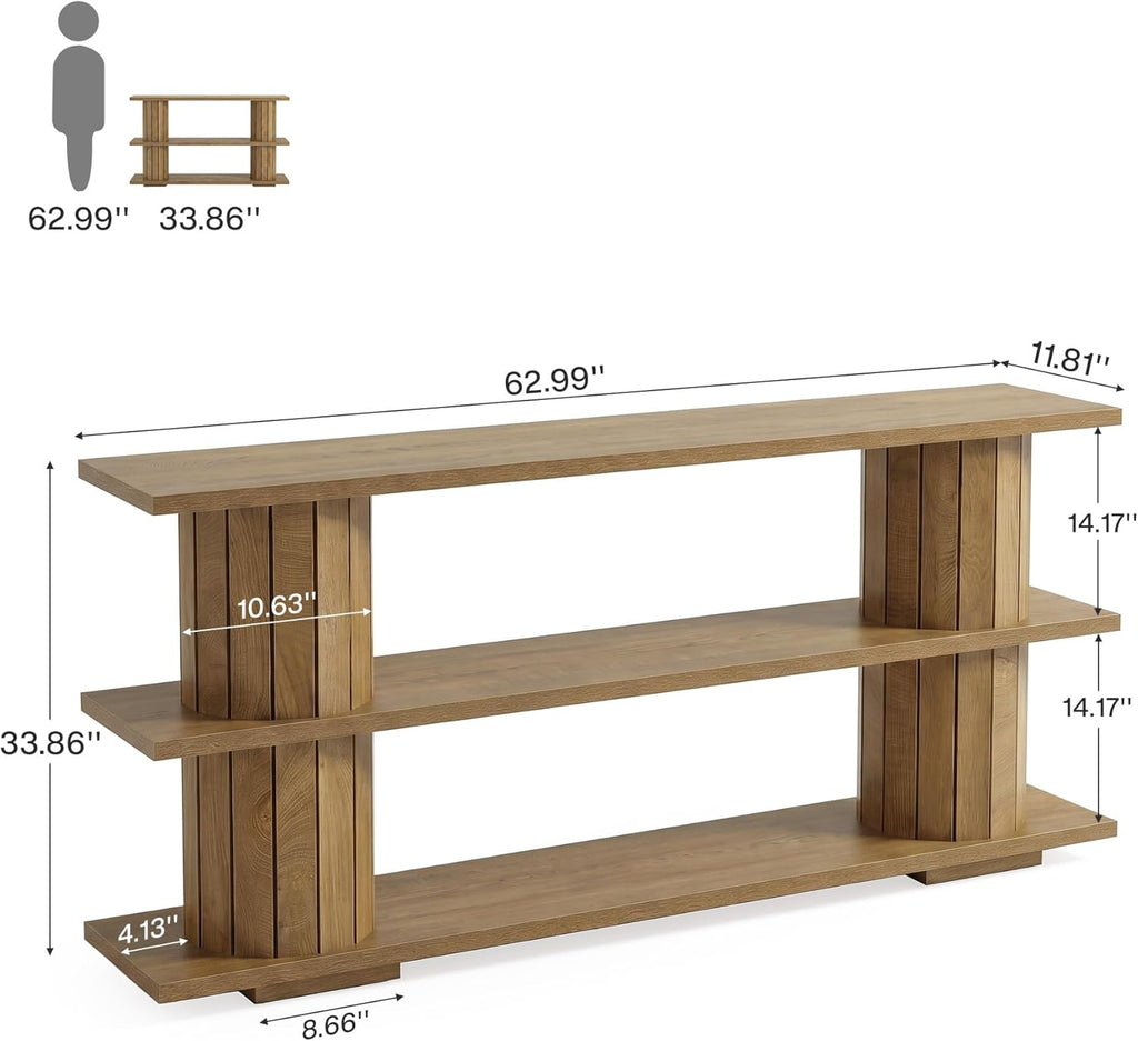 Tribesigns Console Table with Storage, 62.9-Inch Long Narrow Entryway Sofa Table 3-Tier Shelves for Living Room Hallway Entrance