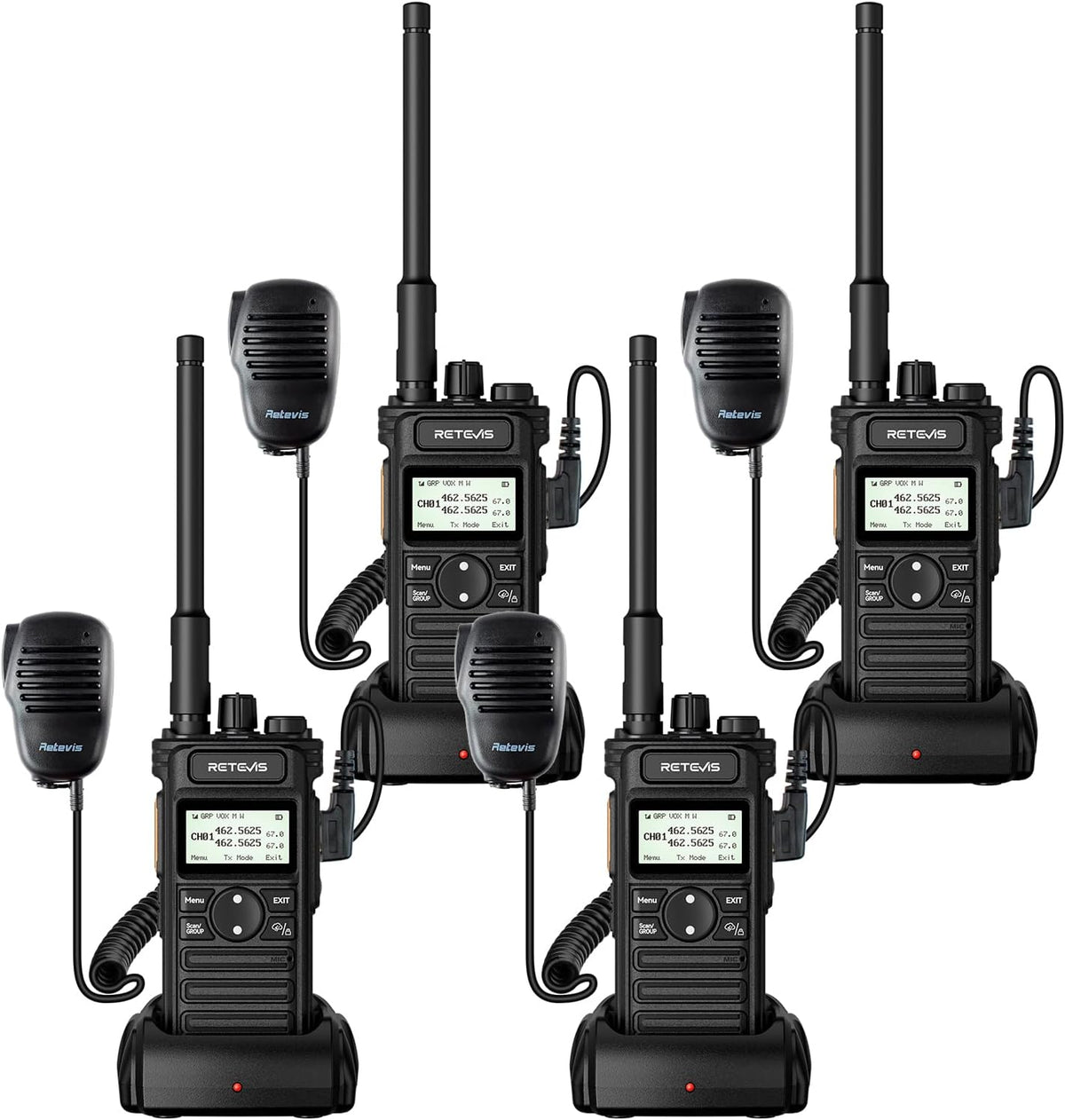 Retevis RT86S (2nd Gen RT86) Walkie Talkie Long Range,Professional 2 Way Radio with Mic,Heavy Duty,Group Call,NOAA,LCD Screen,Type-C,Two Way Radios for Adults Logistics Construction Industrial(4 Pack)