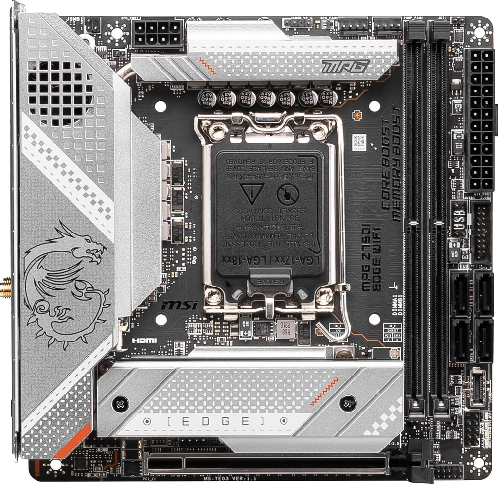 MSI MPG Z790I Edge WiFi Gaming Motherboard (Supports 12th/13th/14th Gen Intel Processors, LGA 1700, DDR5, PCIe 5.0, M.2, 2.5Gbps LAN, USB 3.2 Gen2, Wi-Fi 6E, Bluetooth 5.3, Mini-ITX)