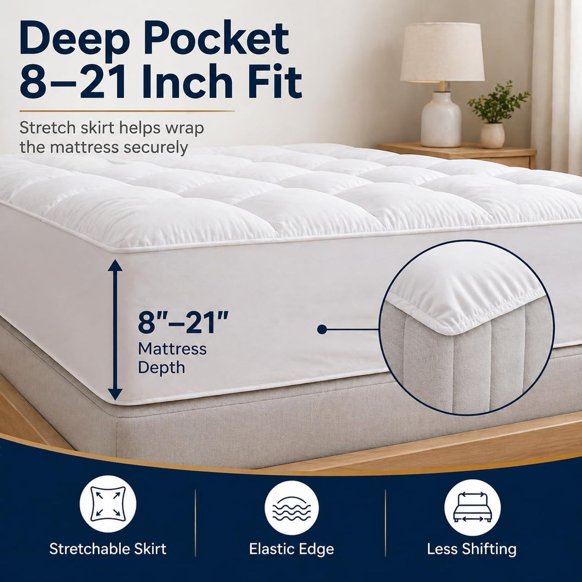 West Month Mattress Topper 1000gsm Premium Quilted, Mattress Cover with Deep Pocket Fits 8-21 Inch Mattresses, Breathable Fluffy Bed Topper for Soft Comfort (White,King)
