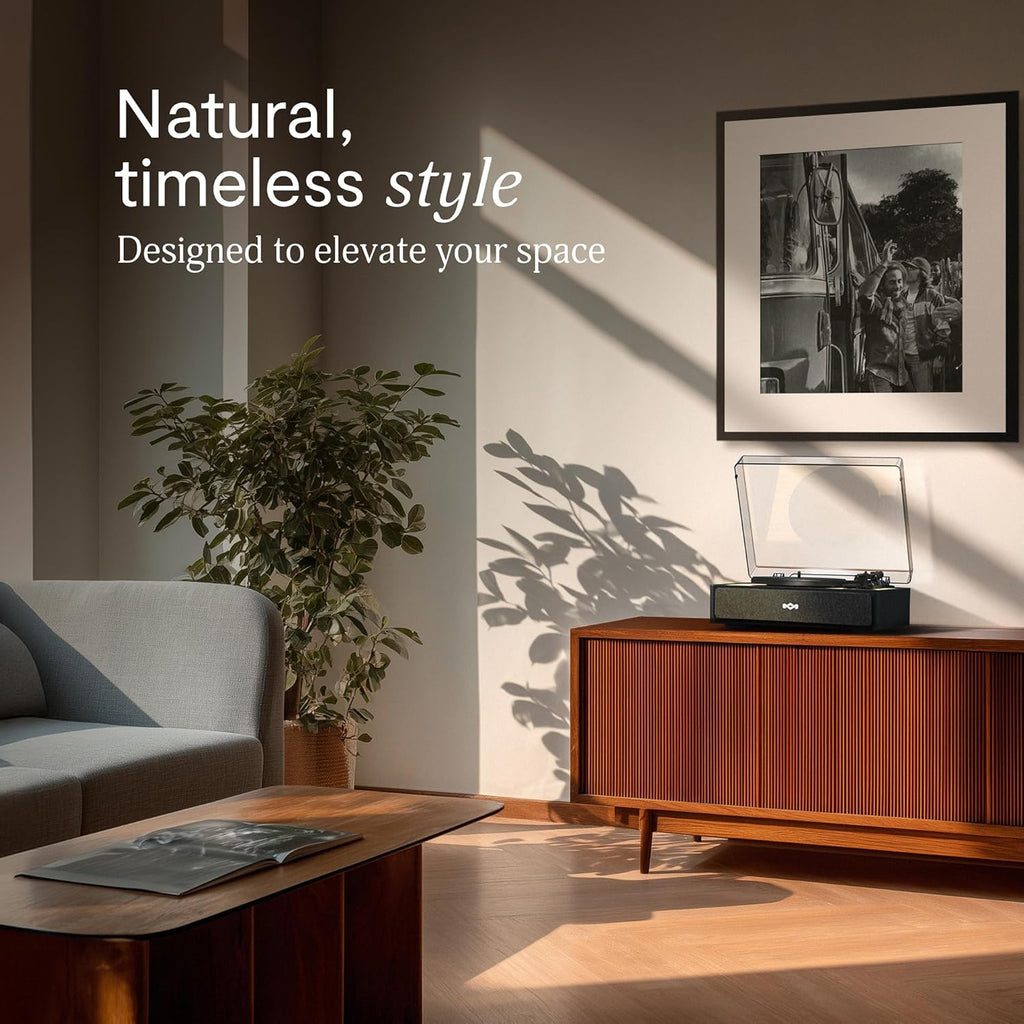 House of Marley Rise Up Bluetooth Turntable, Built-in Speakers, 2-Way Bluetooth, Audio Technica Stylus, Bamboo Finish, Recycled Felt Slipmat, Plug-and-Play with Dust Cover