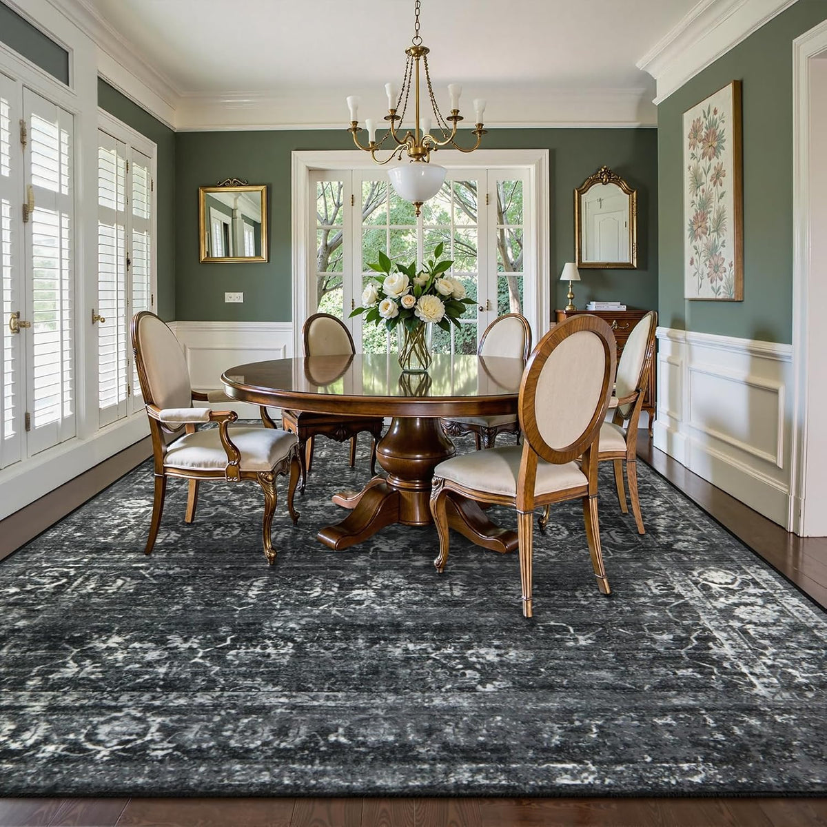 Lahome Margot Area Rugs 9x12 Living Room Soft Large Rugs for Bedroom, Boho Black Dining Room Rug, Distressed Non Slip Low Pile Carpet for Indoor Home Office(9'x12', Black/Grey)