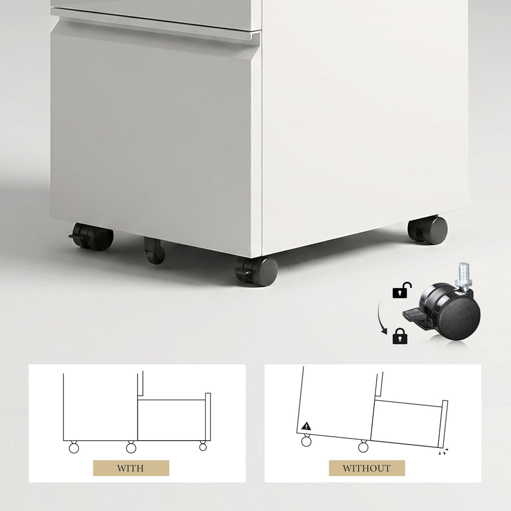 DEVAISE 2 Drawer Mobile File Cabinet with Lock, Commercial Vertical Metal Filing Cabinet for Home Office, Fully Assembled Except Casters, White