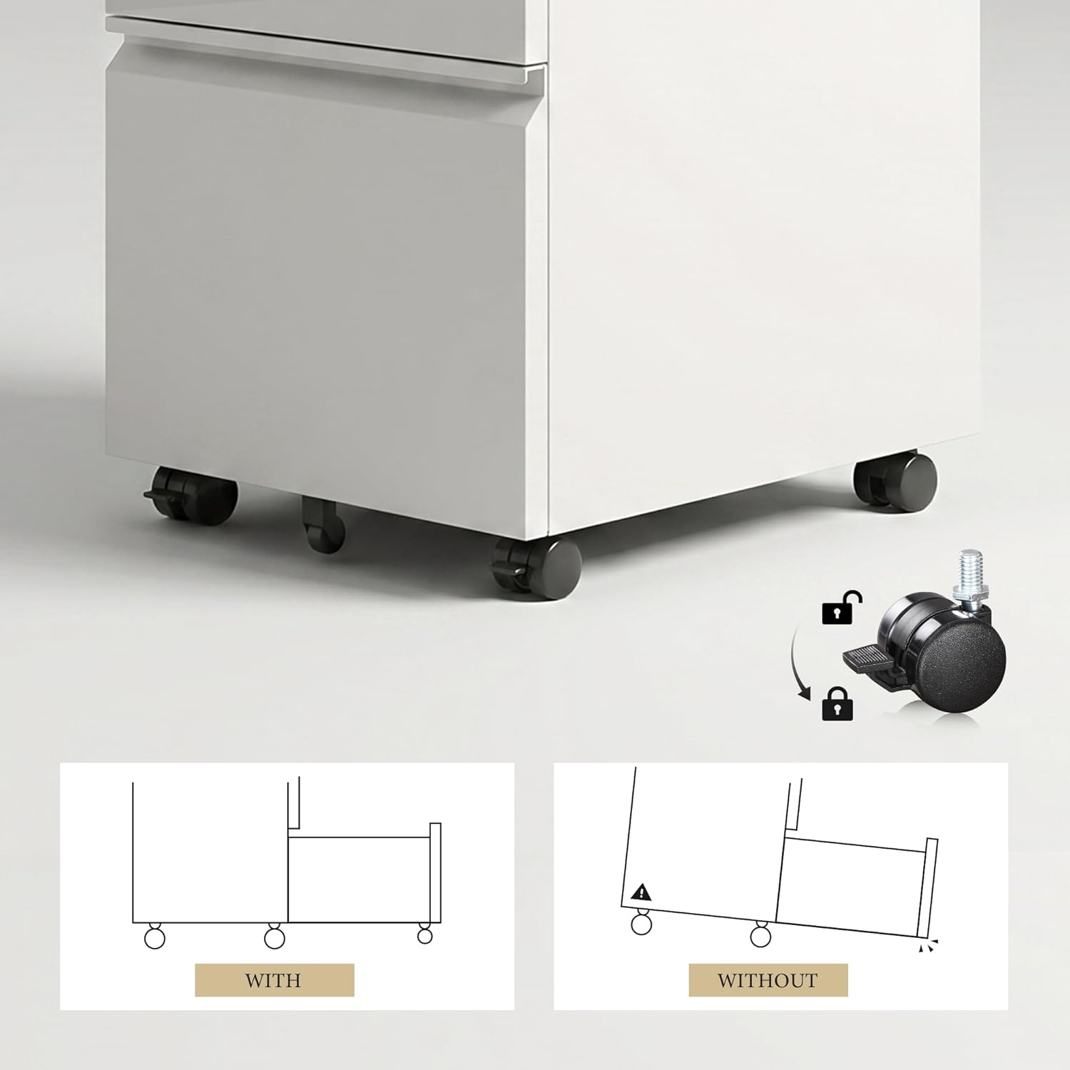 DEVAISE 2 Drawer Mobile File Cabinet with Lock, Commercial Vertical Metal Filing Cabinet for Home Office, Fully Assembled Except Casters, White