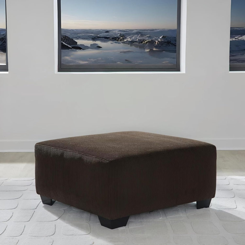 Signature Design by Ashley Firescrest Transitional Upholstered Oversized Accent Ottoman with Textured Stripe Pattern, Dark Brown