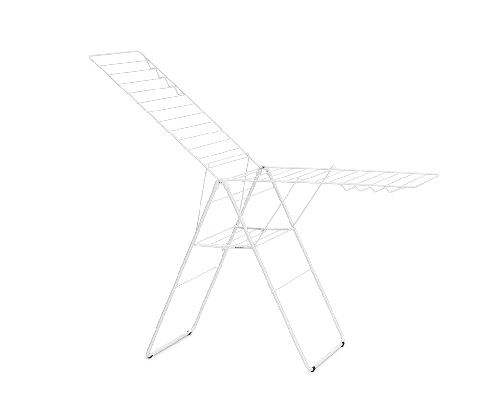 Brabantia HangOn Clothes Drying Rack | 82ft (25m) | White | Large Indoor Clothes Airer Laundry Stand with 2 Fold-Out Wings & Hanger Hooks, Folds Flat | Fits 2 Full Loads