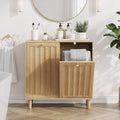 Double Tilt Out Laundry Cabinet,Natural Oak Fluted Finish, Smooth Tilt-Out Hidden Storage, Multi-Functional Organizer for Laundry Room Bathroom Kitchen Utility Space