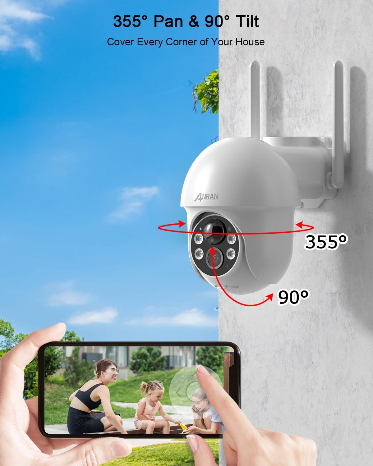 ANRAN 2K Security Camera Wireless Outdoor, Solar Outdoor Camera with 360° View, Smart Siren, Spotlights, Color Night Vision, PIR Human Detection, Pan Tilt Control, 2-Way Talk, Q01W 2 Packs
