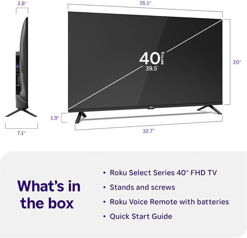 Roku 40 Inch Class Select Series 1080p Full HD Smart TV WiFi LED Display Voice Remote Streaming Apps Included HDMI Cable Streaming Bundle 12 Month CPS Warranty Television