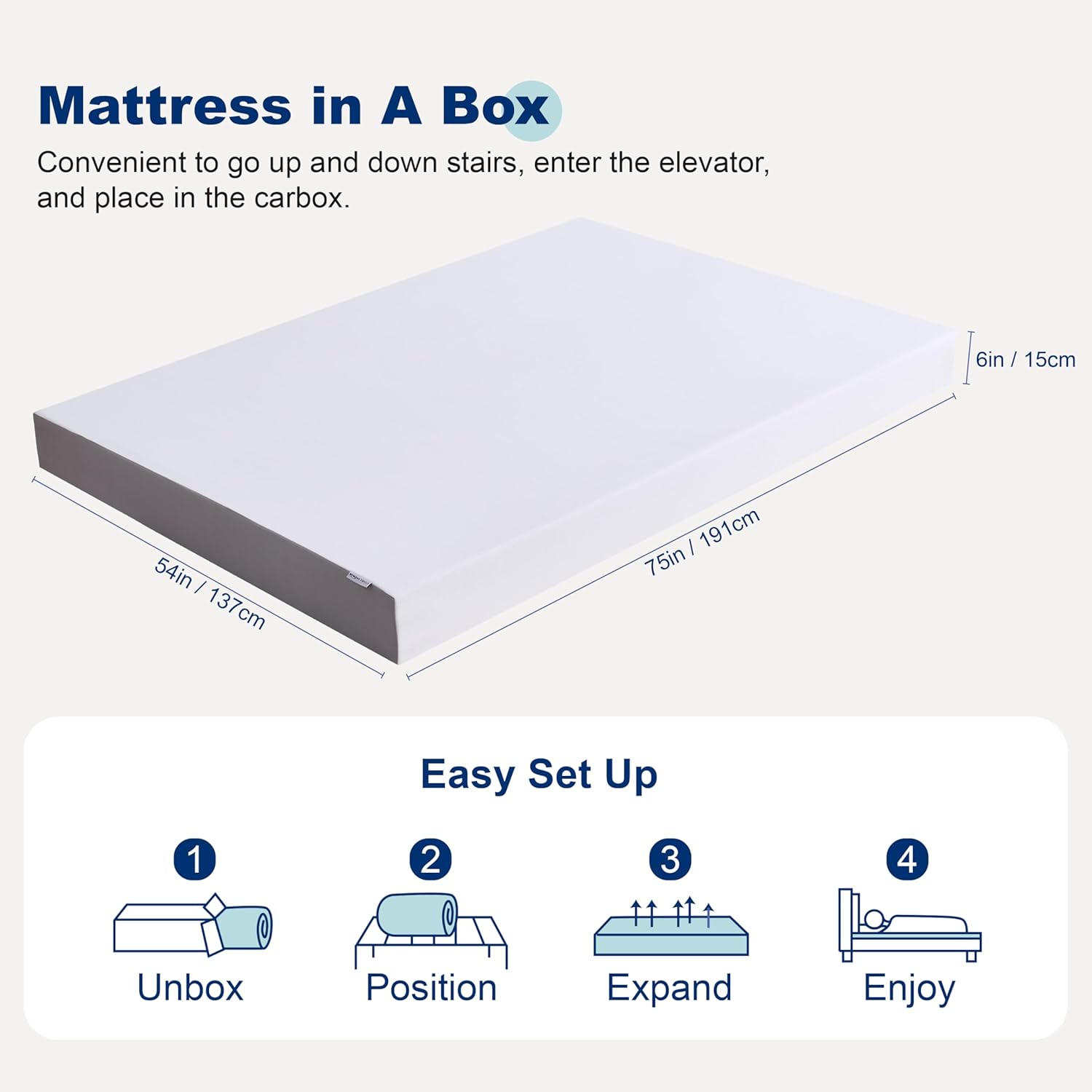 Amazon Basics Gel Memory Foam Mattress, Soft Plush Feel, Breathable Premium Knitted Fabrics, Removable Cover, Easy Set Up, 6 Inch, Full, White/Grey