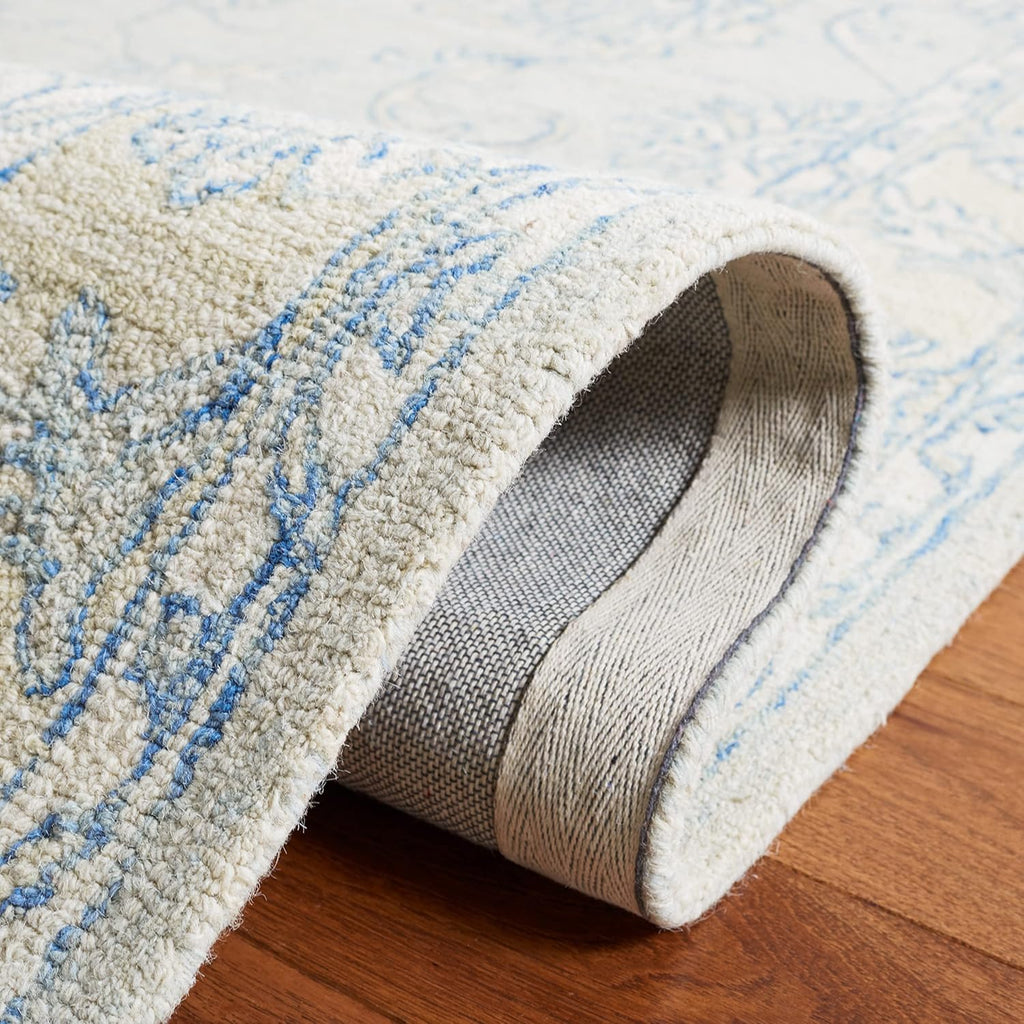 SAFAVIEH Area Rug 8x10 - Micro-Loop Collection - Large - Blue & Beige, Handmade Wool, Ideal for Living Room, Bedroom, Office, Dining Space (MLP535M)