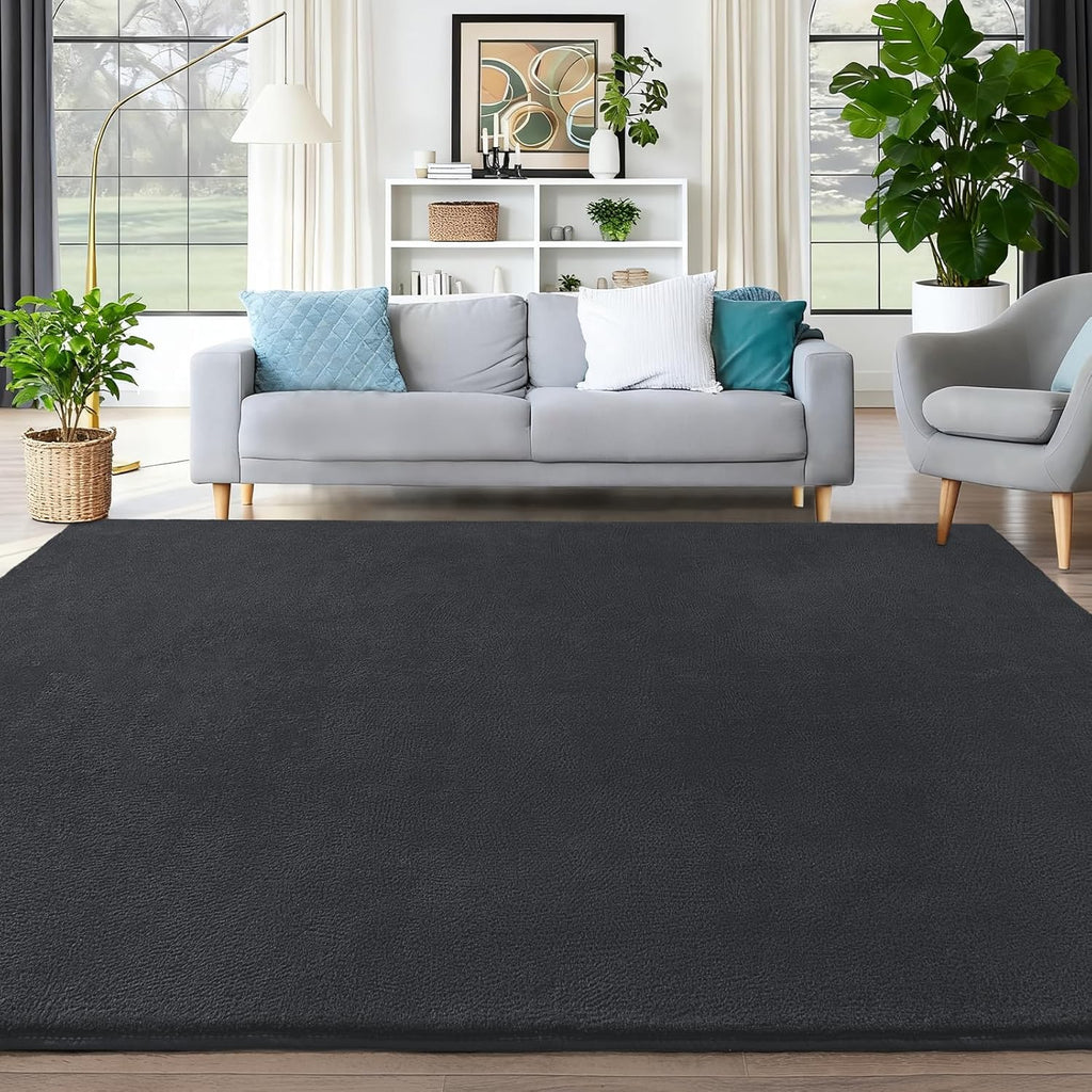 Large Area Rugs for Bedroom Living Room - 8x10 Feet Ultra Soft Dark Grey Rug Thickened with Memory-Foam, Solid Modern Minimalist Carpets for Home Decor, Non-Slip and Comfy Nursery Room Rugs