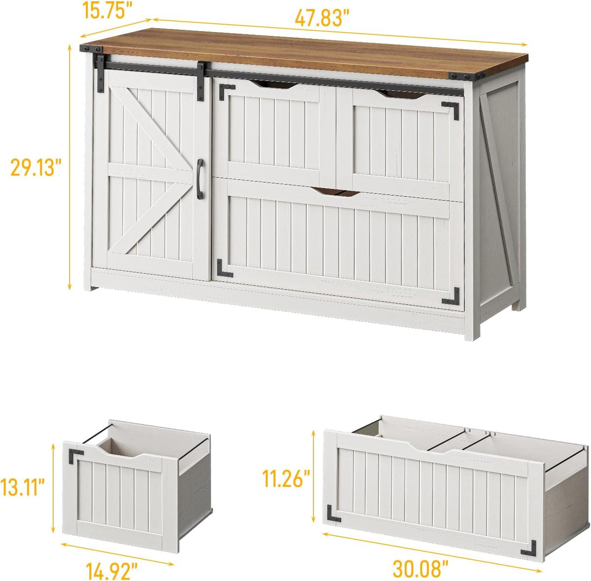 Halitaa 47.8” Farmhouse Lateral File Cabinet with Sliding Barn Door, 3 Drawers Filing Storage Cabinets with Adjustable Shelf, Office Printer Stand for Hanging Files Letter/Legal/A4/F4.Off White