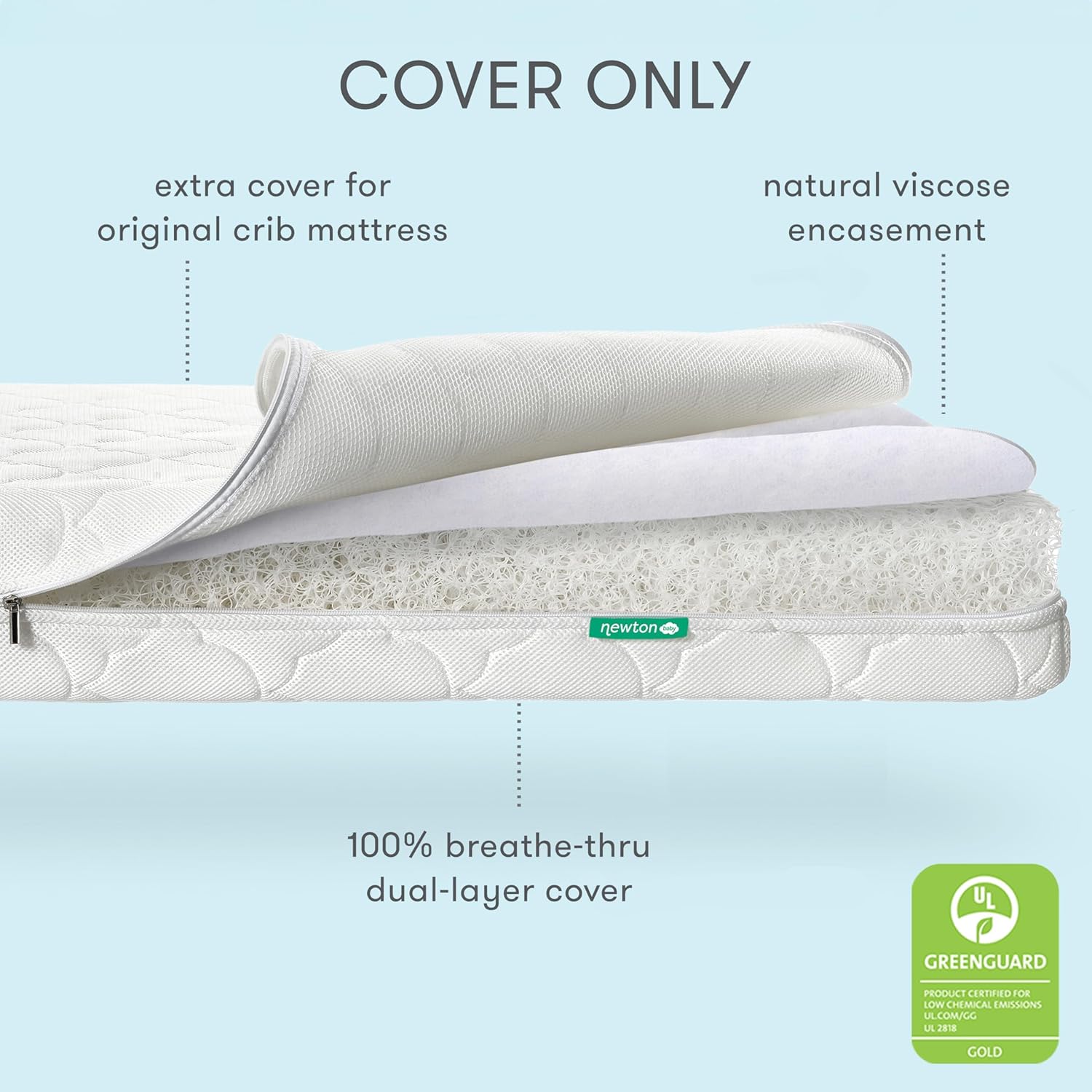 Newton Baby Waterproof Extra Cover | Ultra-Breathable Proven to Reduce Suffocation Risk, Fits Original and Waterproof Newton Crib Mattress, Safe, Machine Washable, Non-Toxic - White (Cover ONLY)