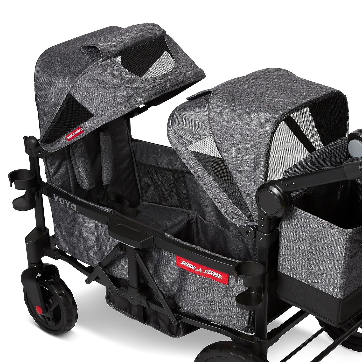 Radio Flyer Voya Stroller Wagon, for Toddlers and Kids 6+ Months, Push or Pull, 2 Seats, Dual Sun Canopies, Compact Fold, Lightweight, Storage Space, 5-Point Harnesses, Stroller Wagon for Kids