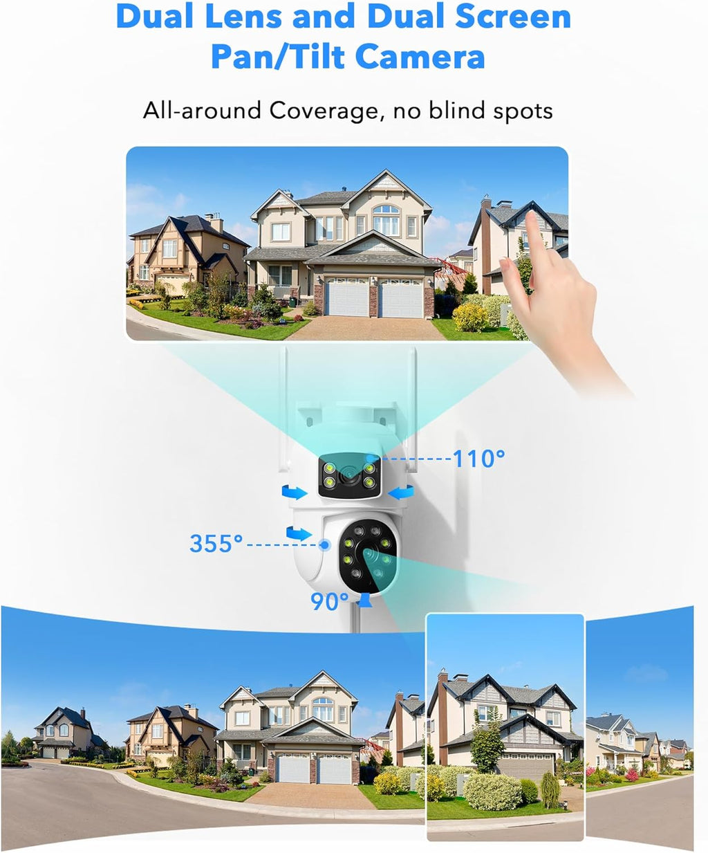 CAMCAMP Wireless Security Camera System with 10.1" Monitor, Dual Lens PTZ CCTV Camera Security System, 10CH Expandable 4K NVR,Auto Tracking, No Subscription for Outdoor Indoor, 5G & 2.4G WiFi