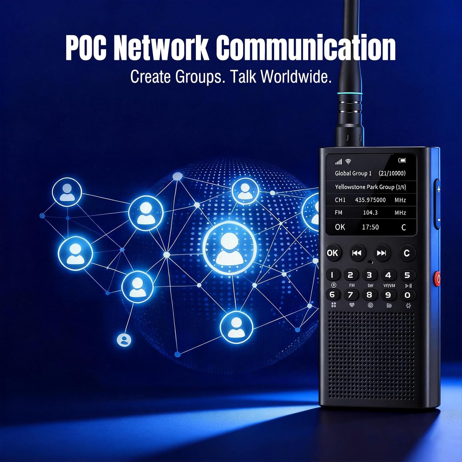 CHOYONG WT2 Network Walkie Talkie, Long Range Two-Way Radio with FM/AM/SW Receive, WiFi/4G POC Group Communication, GPT Voice Search, 2500mAh Rechargeable Battery, Black