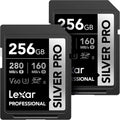 Lexar 256GB (2-PK) Professional Silver PRO SD Card, UHS-II, C10, U3, V60, Full HD, 4K, Up to 280MB/s Read SDXC Memory Card, for Professional Photographer, Videographer, Enthusiast (LSDSIPR256G-B2NNU)