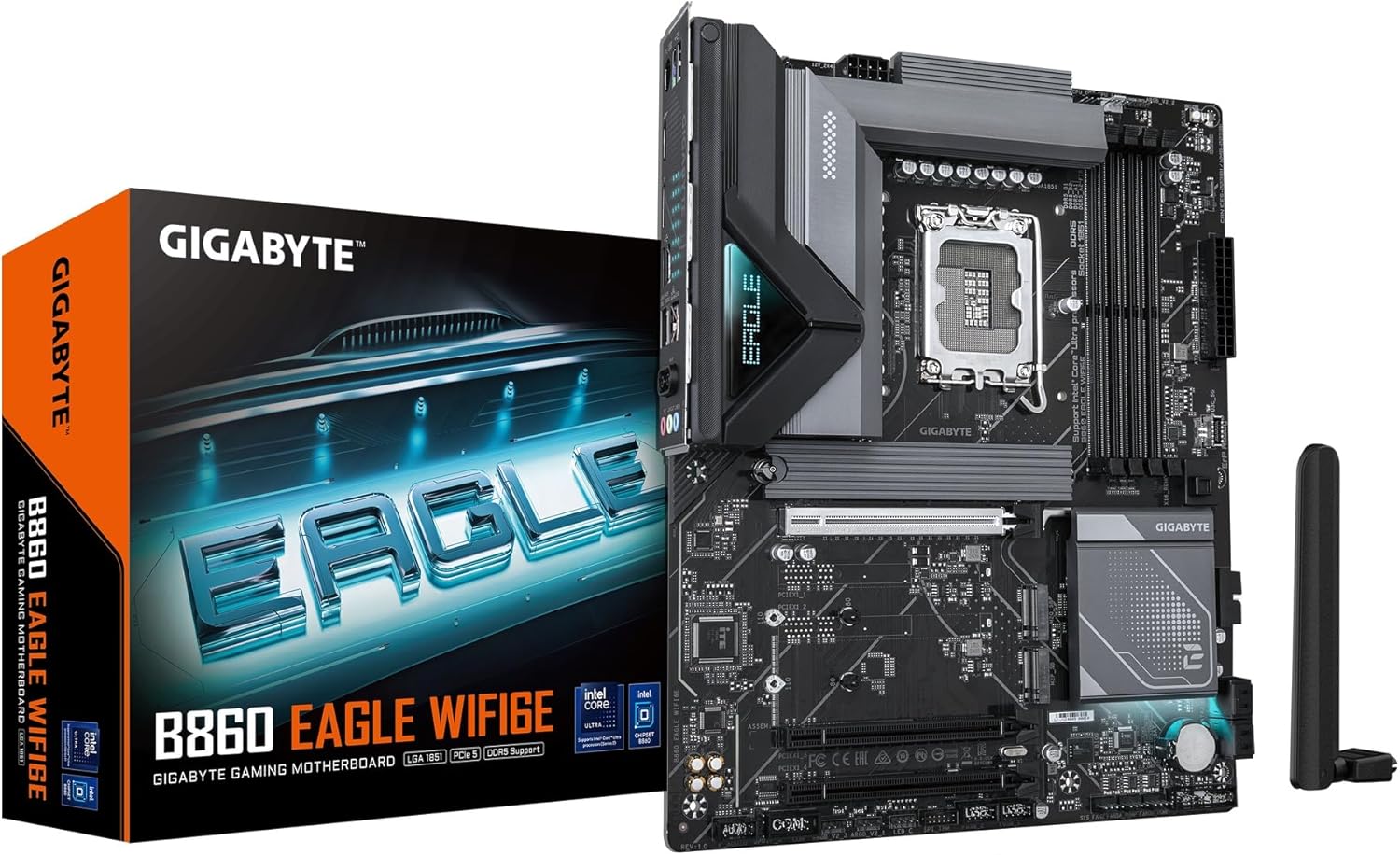 GIGABYTE B860 Eagle WIFI6E Intel Core Ultra (Series 2) LGA 1851 Motherboard, ATX, DDR5, 3X M.2, PCIe 5.0, USB-C, WIFI6E, 2.5GbE LAN, EZ-Latch