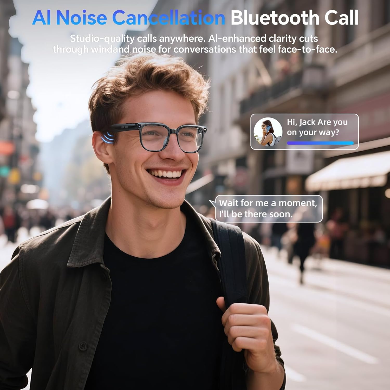 AI Smart Glasses with Camera Bluetooth, 800W HD Anti-Shake 1080P Video Audio Recording Glasses, Real-Time AI Translation GPT Assistant, Blue Light, Smart Glasses for Men Women Vlogging & Conference