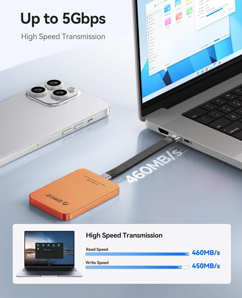 ORICO 1TB Magnetic External SSD, Aluminum Alloy, Up to 460MB/s, External Solid State Drive, Expand Storage for iPhone 17 Pro Max, Compatible w/MagSafe, USB-C Smartphones - K5MINI Orange