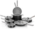 Ninja Ceramic Pro 14-Piece Cookware Set, Non-Stick Pots & Pans Set with Glass Lids, Nontoxic, PTFE Free, Ceramic Coated, Oven Safe, All Stovetops & Induction Compatible, Black, CW39014BK