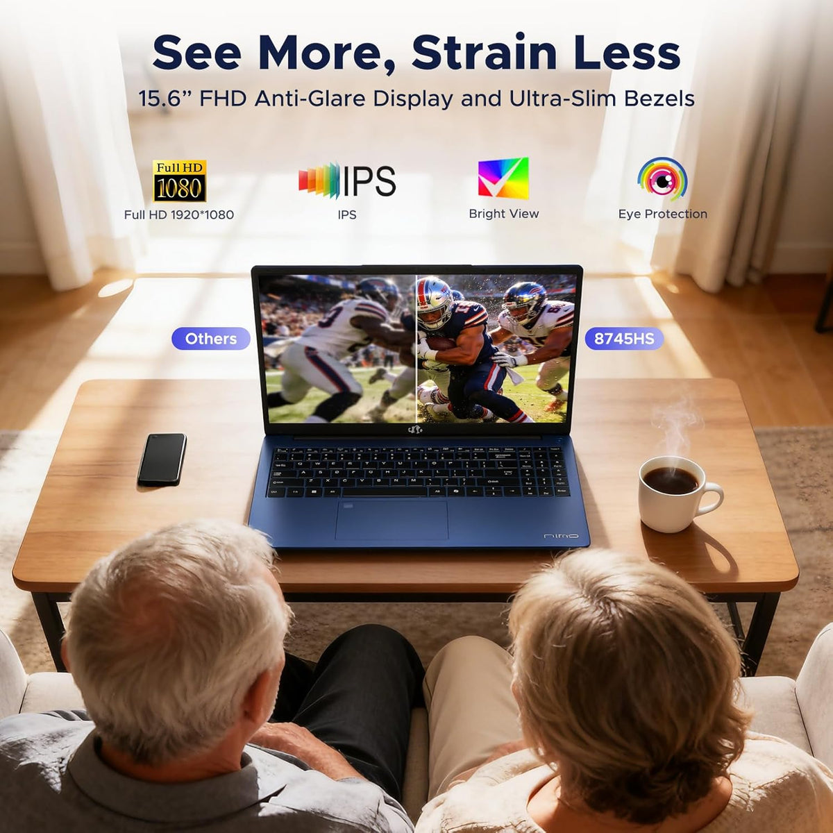 NIMO 15.6" FHD-Business-Laptop, 8 Cores AMD Ryzen 7 8745HS 16GB RAM 512GB SSD (Up to 4.9GHz, Beat R9 7940HS), Radeon-780M, 100W Fast PD for Creators & Professionals Work/Gaming, 2-Year Warranty