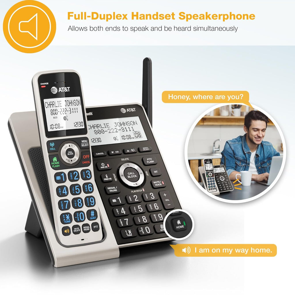 AT&T BL3107-5 DECT 6.0 5-Handset Cordless Phone with Bluetooth Connect to Cell, Smart Call Blocker, Digital Answering System, Extended Range, Big Buttons - Titanium Black